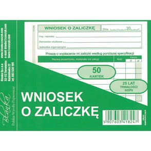 Wniosek o zaliczkę A6, 50 kartek